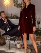MOE Rochie scurta din catifea burgundy tip blazer Janinne