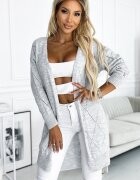 Numoco Cardigan dama midi din acryl gri asimetric Ebru
