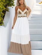 Numoco Rochie boho lunga ecru cu bust crosetat fluida Saldana