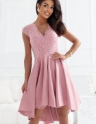 Numoco Rochie de ocazie asimetrica midi cu dantela roz pudrat Ivy