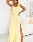 Numoco Rochie de ocazie lunga galbena cu floare pe bust MoniqueW