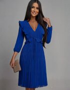 Numoco Rochie de ocazie midi albastra plisata cu volane Angel