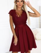 Numoco Rochie de ocazie scurta cu dantela burgundy Vivian