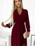 Numoco Rochie de ocazie scurta din chiffon burgundy plisata vaporoasa Lisa