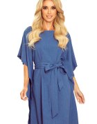 Numoco Rochie de vara eleganta midi albastra croi fluture Butterfly