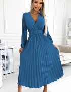 Numoco Rochie din voal blue sky plisata midi cu maneca lunga Viviana