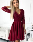 Numoco Rochie eleganta asimetrica midi din dantela burgundy Anastasia