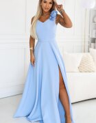 Numoco Rochie eleganta lunga baby blue cu floare pe bust MoniqueW
