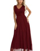 Numoco Rochie eleganta lunga burgundy din brocard vaporoasa petrecuta Melania