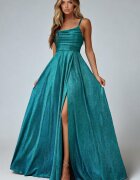 Numoco Rochie eleganta lunga glitter verde cu bust tip corset Precious