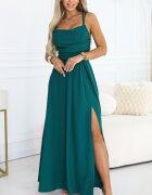 Numoco Rochie eleganta lunga verde cu bust tip corset vaporoasa Precious