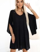 Numoco Rochie eleganta midi neagra cu glitter si maneca lunga A-line LiviaN