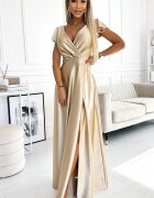 Numoco Rochie lunga din satin bej Cristaliza