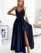 Numoco Rochie lunga din satin bleumarin Juliett