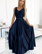 Numoco Rochie lunga din satin bleumarin navy Cindy