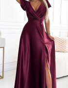 Numoco Rochie lunga din satin burgundy Cristaliza