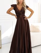 Numoco Rochie lunga din satin maro ciocolata Cristaliza