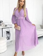 Numoco Rochie lunga plisata din chiffon lila cu maneca lunga vaporoasa Vaneira