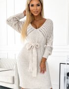 Numoco Rochie midi bej mulata tricotata cu maneca lunga Mello