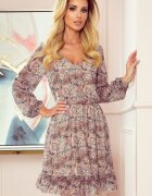 Numoco Rochie midi multicolora cu maneca lunga cu volan boho Danielle