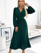 Numoco Rochie midi verde smarald din voal plisata cu maneca lunga Viviana