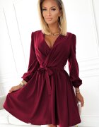 Numoco Rochie scurta burgundy cu maneca lunga petrecuta vaporoasa Aurora