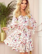 Numoco Rochie scurta din chiffon ecru cu flori colorate Lily