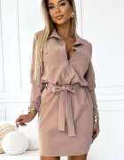 Numoco Rochie tip camasa bej scurta cu maneca lunga Flavya