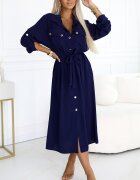 Numoco Rochie tip camasa bleumarin navy midi cu maneca lunga Asiyah