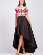 PerDonna Rochie neagra cu motive traditionale din tafta cu maci Byanca