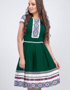 PerDonna Rochie scurta verde cu motive traditionale Doinita
