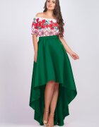PerDonna Rochie verde cu motive traditionale cu maci din tafta Byanca