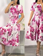  Rochie de vara alba cu flori roz in clos Adelaide