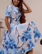  Rochie de vara alba midi cu flori bleu Adelaide