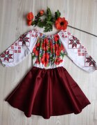  Rochie fata tafta burgundy cu motive traditionale AnnaKid