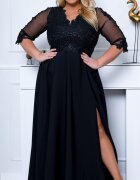  Rochie lunga neagra in marimi mari cu dantela si maneca trei sferturi Adalyze2