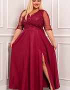  Rochie lunga XXL din dantela si brocard burgundy Adalyze