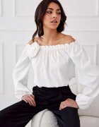 Roco Fashion Bluza dama cu floare alba cu umerii goi si maneca lunga RosieR