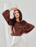 Roco Fashion Bluza dama maro din satin cu floare si maneca lunga EvelynR