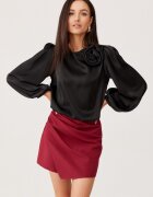 Roco Fashion Bluza dama neagra din satin cu floare si maneca lunga EvelynR