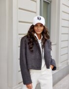 Roco Fashion Geaca dama de toamna scurta gri cu revere si nasturi mari Renate