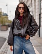 Roco Fashion Geaca dama piele eco maro oversize cu gluga Hoodiva
