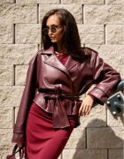 Roco Fashion Geaca dama piele eco scurta burgundy cu cordon LorinaR