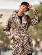 Roco Fashion Palton dama elegant scurt bej animal print Hilary