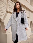 Roco Fashion Palton dama midi oversize gri cu buzunare aplicate Francys