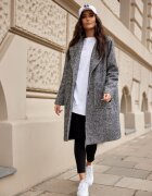 Roco Fashion Palton dama midi oversize pepit gri cu negru Francys