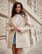 Roco Fashion Palton dama scurt bej oversize cu buzunare aplicate Sanchez