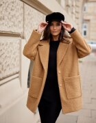 Roco Fashion Palton dama scurt caramel oversize cu buzunare aplicate Sanchez