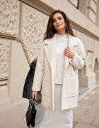 Roco Fashion Palton dama scurt ecru oversize cu buzunare aplicate Sanchez
