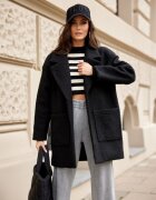 Roco Fashion Palton dama scurt negru oversize cu buzunare aplicate Sanchez
